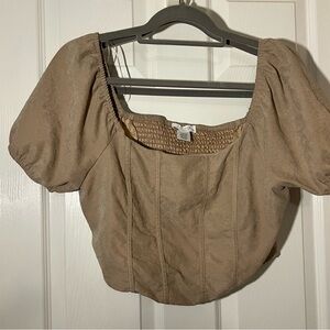 Tan Corset Style Crop Top Shirred Back